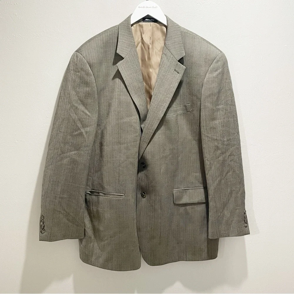 LAUREN RALPH LAUREN Men’s Brown Chevron Weave Wool Two Button Sport Coat Sz 46R